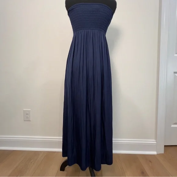 Lilly Pulitzer Navy Blue Strapless Silk Finish Maxi Dress Size Small - Picture 15 of 16